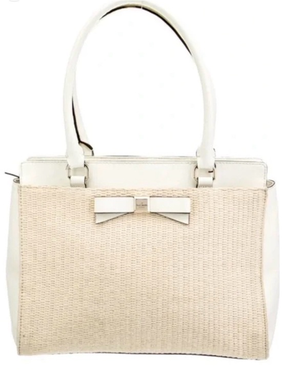 kate spade Handbags - Kate Spade New York Ivory Beige Woven Bow Satchel Bag Gold Hardware